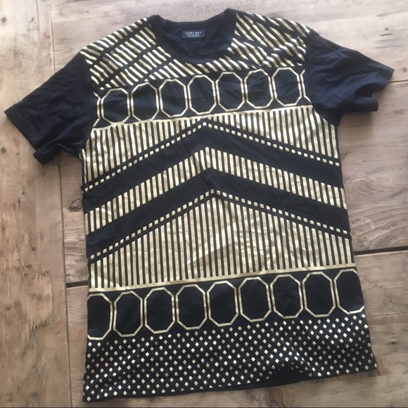NWOT Zara Men’s black and gold tee shirt - Picture 1 of 3